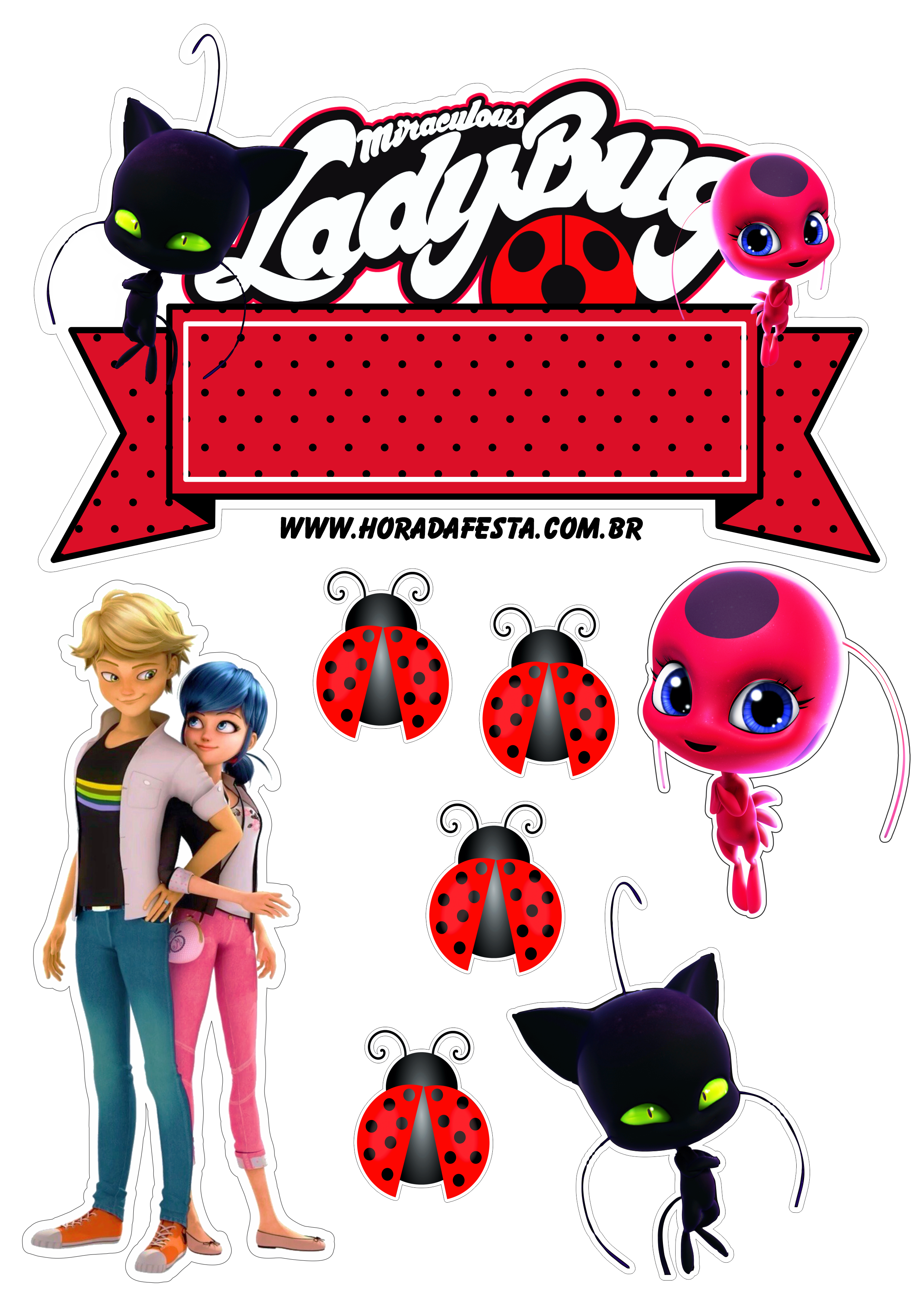 Miraculous Ladybug e cat noir topo de bolo festa de aniversário infantil  artes gráficas png